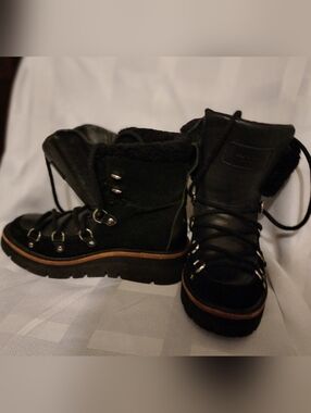 rag & bone Black Lace-Up Shearling-Trim Winter Boots